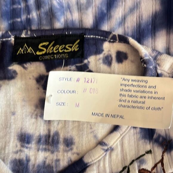 Sheesh Tie Dye Knit Top Purple White Embroidered Neckline Medium NWT Boho Hippie - Picture 7 of 10